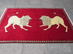 Vintage Traditional Hand Made Oriental Gabbe Wool Red Rug 242x155cm Animal Lion
