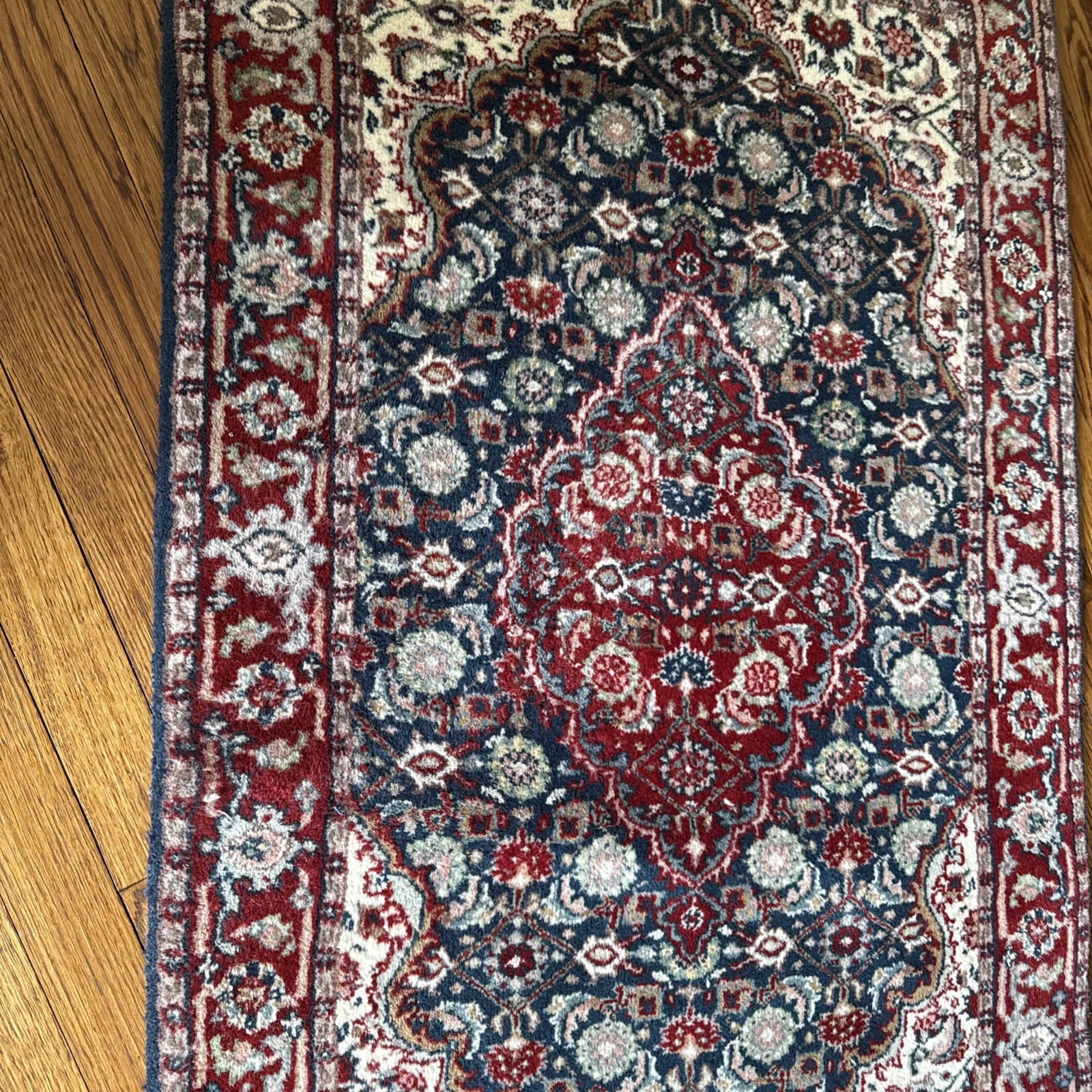 Small Oriental Rug 2x4 ft Allover Floral Pattern Red Black Cream Handmade Wool gallery