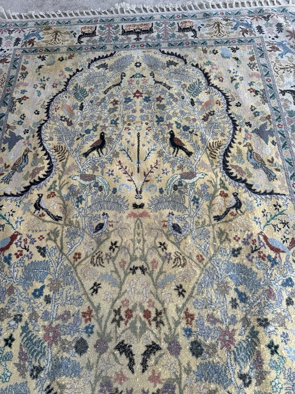 Semi Antique Prayer Rug Handmade Animals Tree Of Life 109”x69” Light Colors gallery