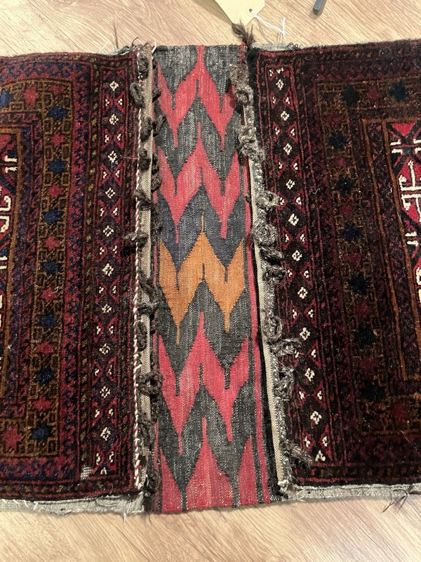 Vintage Kilim Chuval Rug Bag Fringed Afghanistan 120 cm x 55 cm Red Handmade gallery