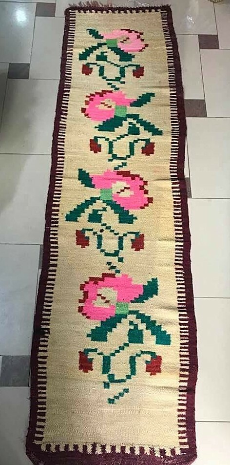 Antique Albanian traditional carpet kilim wool beige multicolor rug-198cm x 54cm gallery