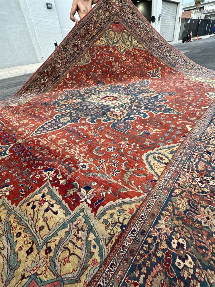 Auth: 19th C Antique Sarougk Farahaan Magnificent Botanical Beauty Red 12x15