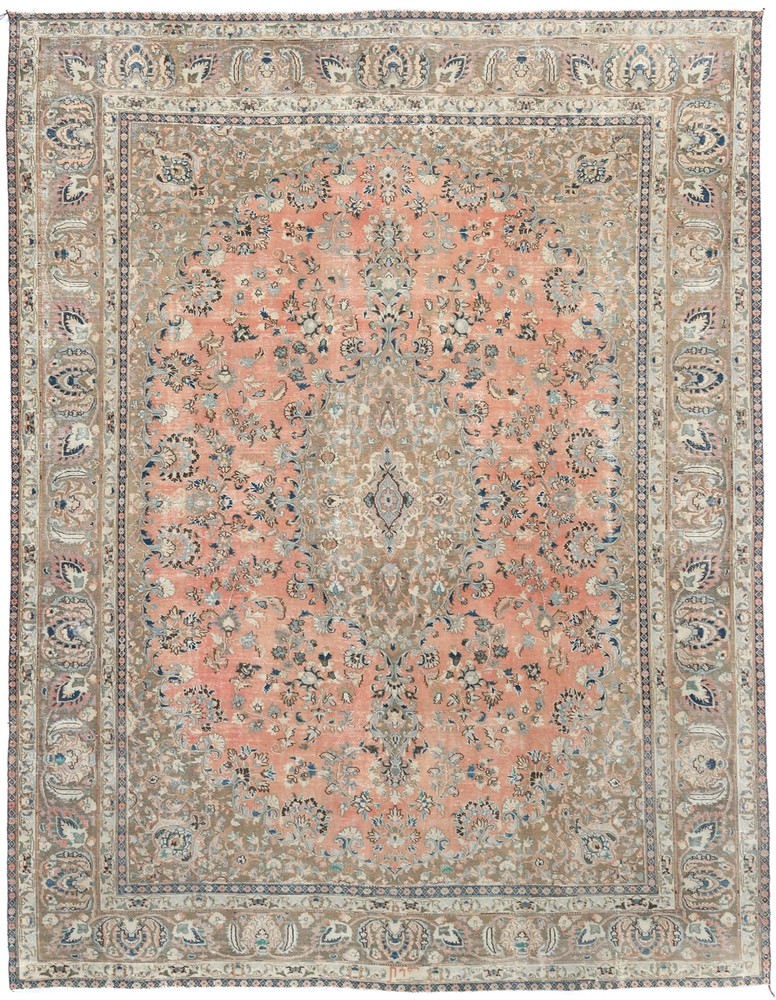 Antique Handmade Oriental Rug Muted Floral Distressed Vintage Carpet 9’5X12’3 ft