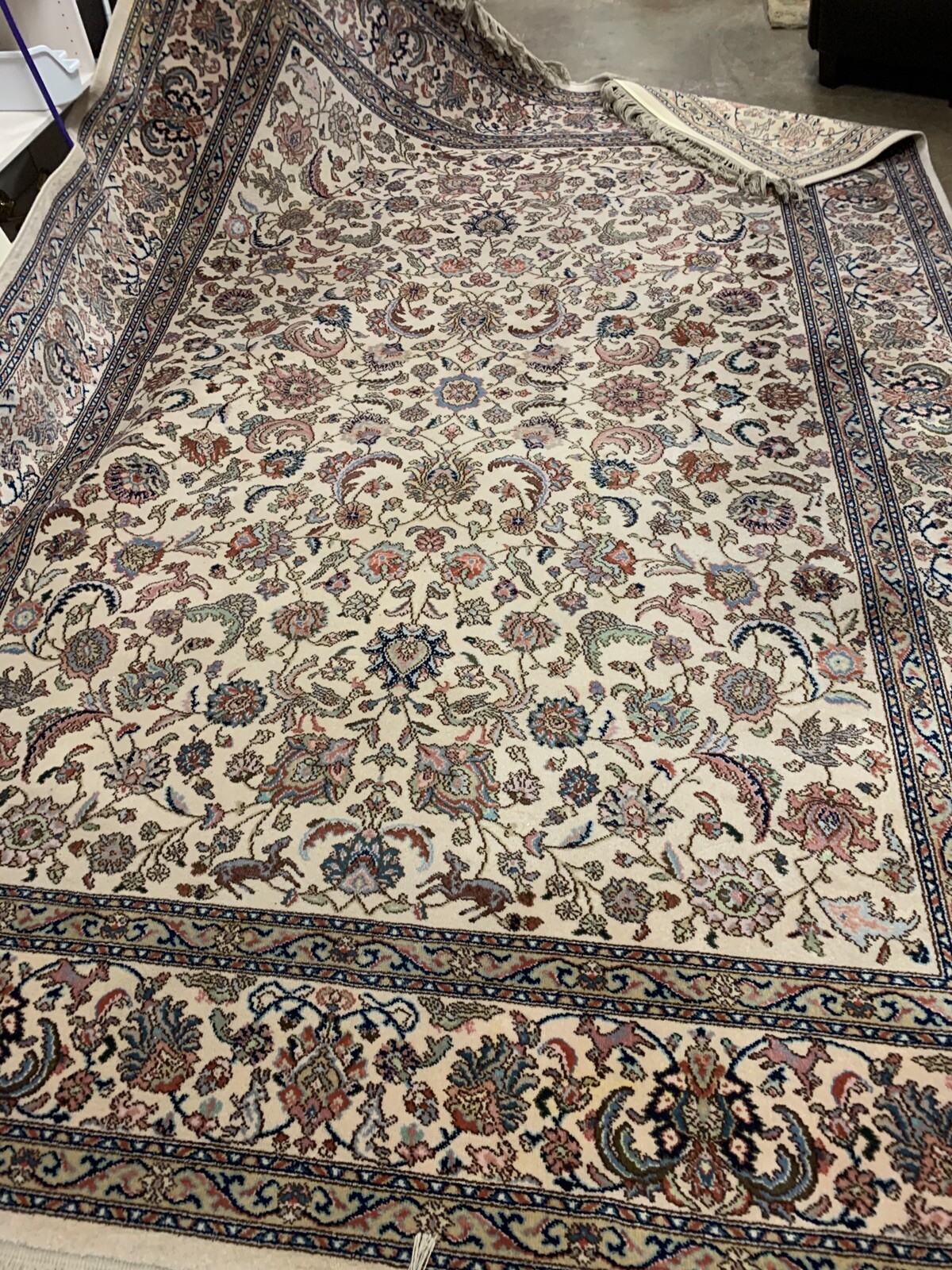 Karastan "Number 738 Ta briz" Ivory Wool Rug with Animal Motifs 8’8” By 12’ gallery