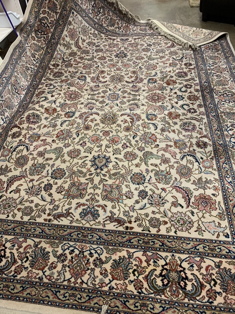 Karastan "Number 738 Ta briz" Ivory Wool Rug with Animal Motifs 8’8” By 12’