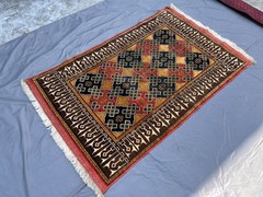 1930s Antique Terracotta Turkmen Rug 4×7 Fine Geometric Faded Persian Old Carpet