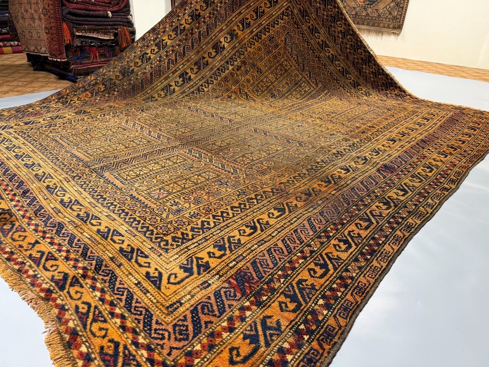 7x9 Antique Yaqub Khani Wool Rug with Compartment Panels N Layered Tribal Border