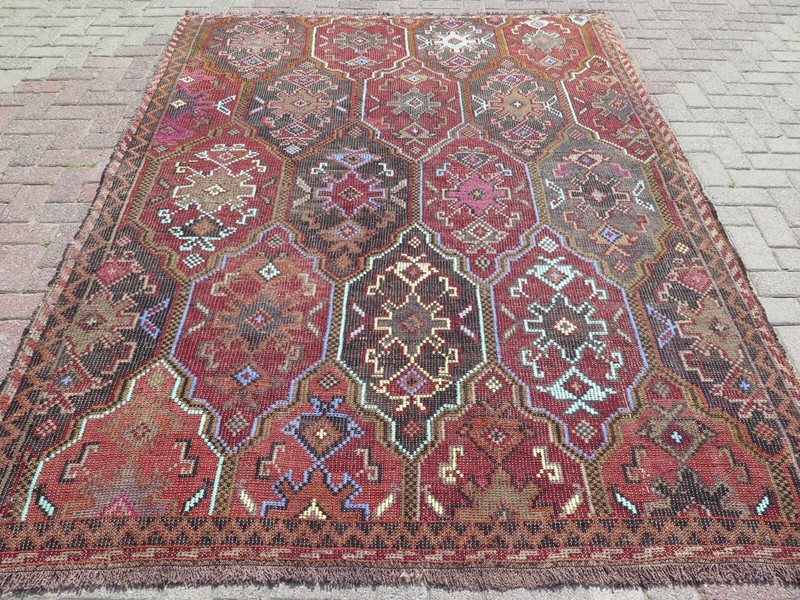 Turkish Kilim Wool Rug, Handmade Floor Carpet, Embroidery Area Rugs 75"x102" gallery