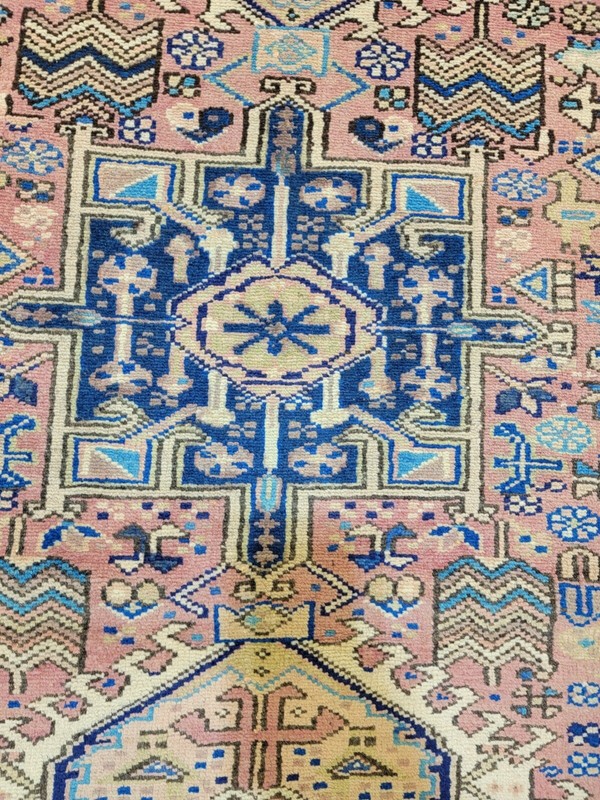 Antique Oriental Hand-Knotted Wool Runner Rust/Blue/Ivory 3'10" x 13'3" gallery