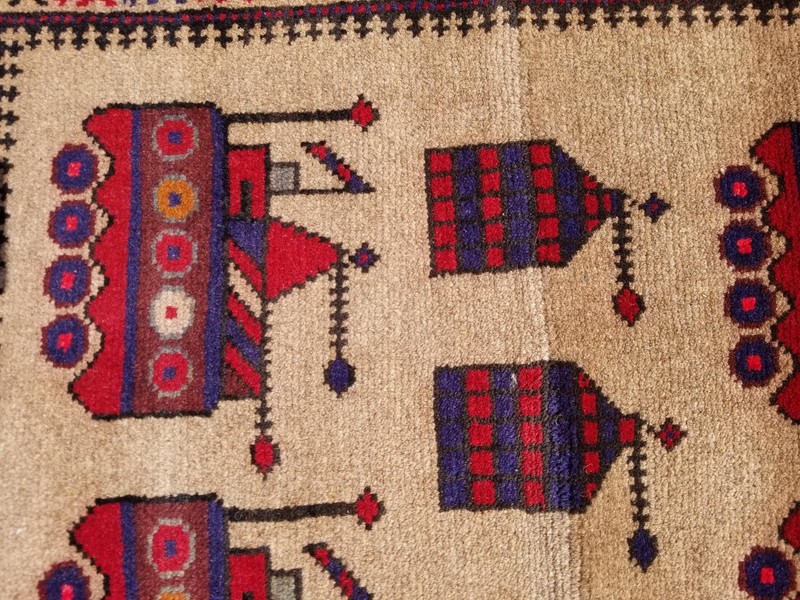 Vintage Traditional Handmade Afghan War Tan Wool Multicolor Kilim Rug 56x33 in gallery