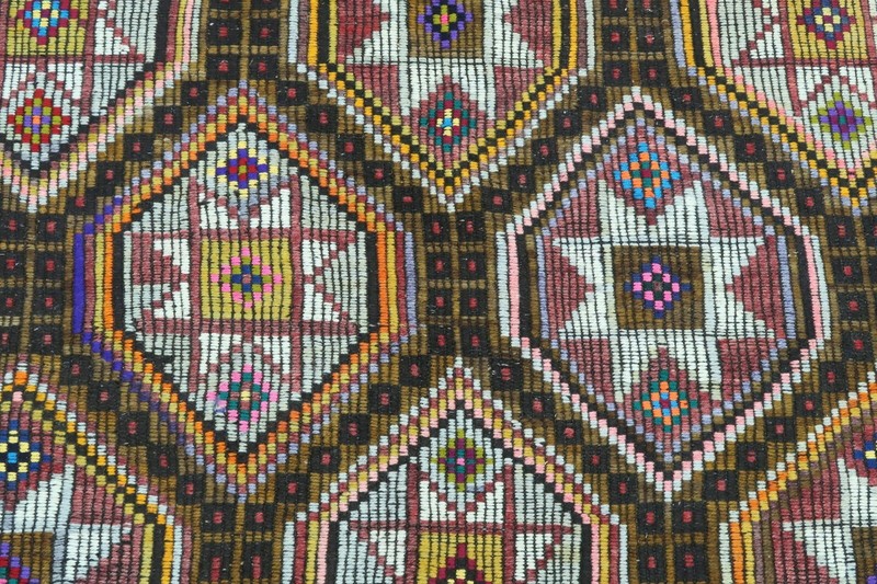Large Star Embroidered Multicolor Cecim Kelim, Handwoven Turkish Rug 81"x140" gallery