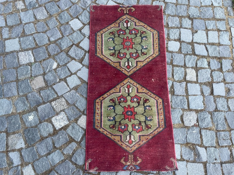 Bohemian Area Rug Handmade Wool Rug Turkish Vintage Traditional Rug 2,0 x 4,2 ft gallery