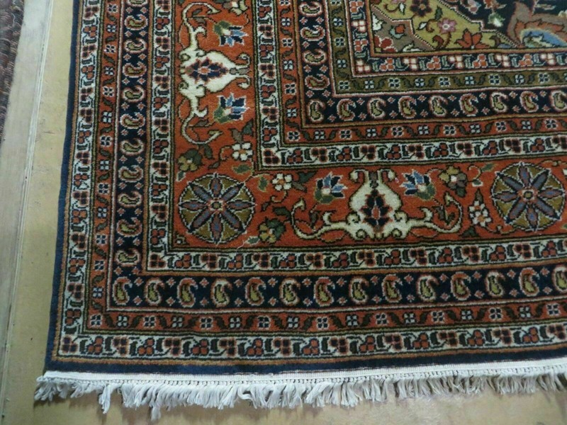 Indian Oriental Rug 9x12 Semi Open Field Medallion Ivory Tomato Red Handmade gallery