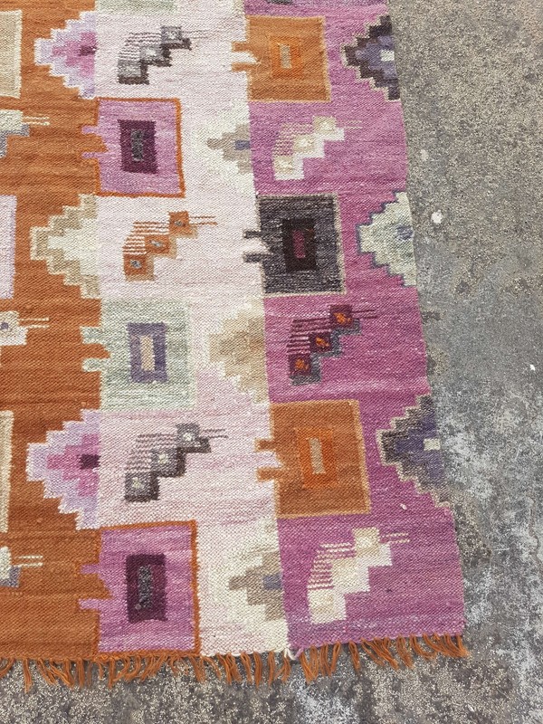 Distressed Vintage Traditional Handmade Peruvian Wool Multicolor Kilim 149x103cm gallery