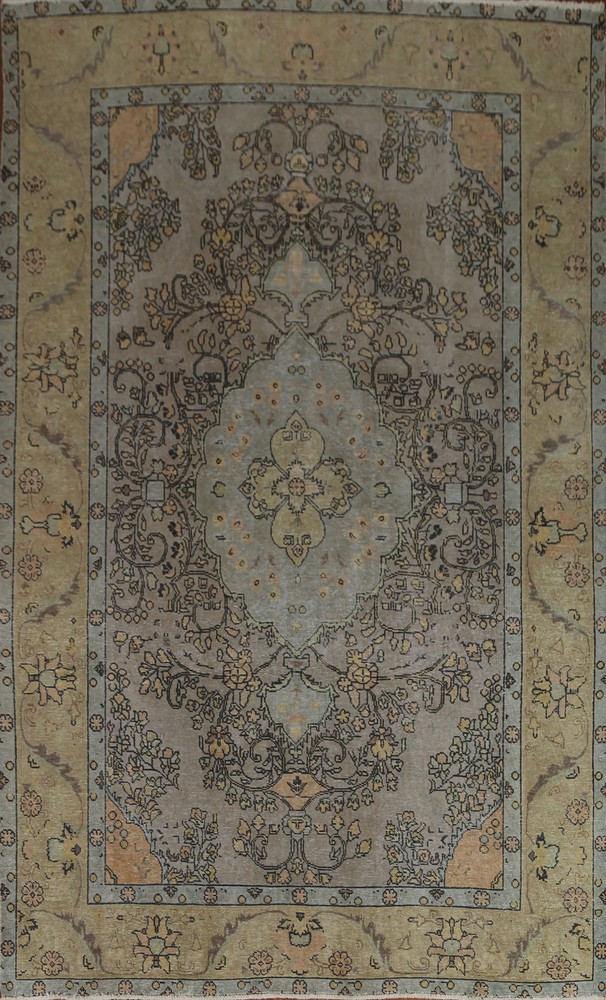 Hand-Knotted Distressed Gray Over-Dyed Area Rug 8x11 Ft Oriental Living Room Rug