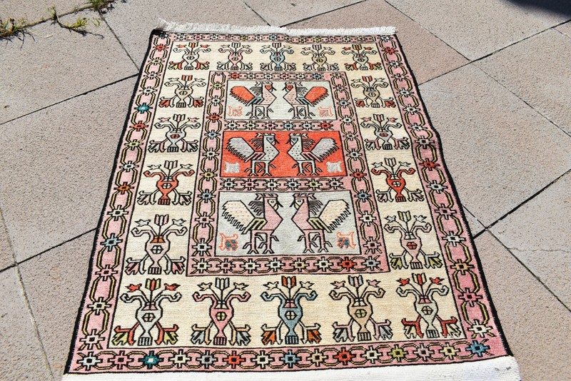 Turkish Soumak Rug 28'' x 75'' Animal Figure Soumak Rug Hallway Corridor Kilim gallery