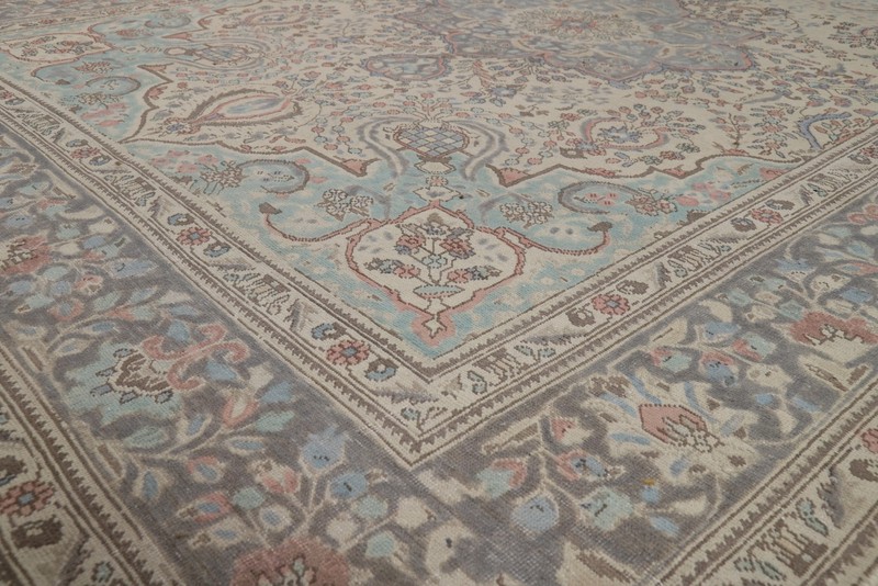 Vintage Beige/ Gray Wool Floral Tebriz Area Rug 8x11 Traditional Hand-made Rug gallery