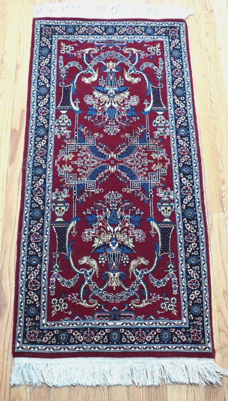 Unique Hand Knotted 2' x 4'7" Vase Floral & Animals Wool India Oriental Rug gallery