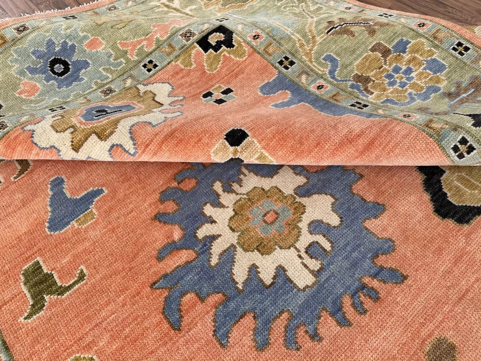 Muted Orange Oushak Rugs 10x14 ft Hand Knotted Woolen Turkish Floral Area Rug gallery