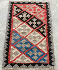 Vintage Traditional Handmade Geometric Qashqai Kilim Floor Rug Carpet 94X63 cm