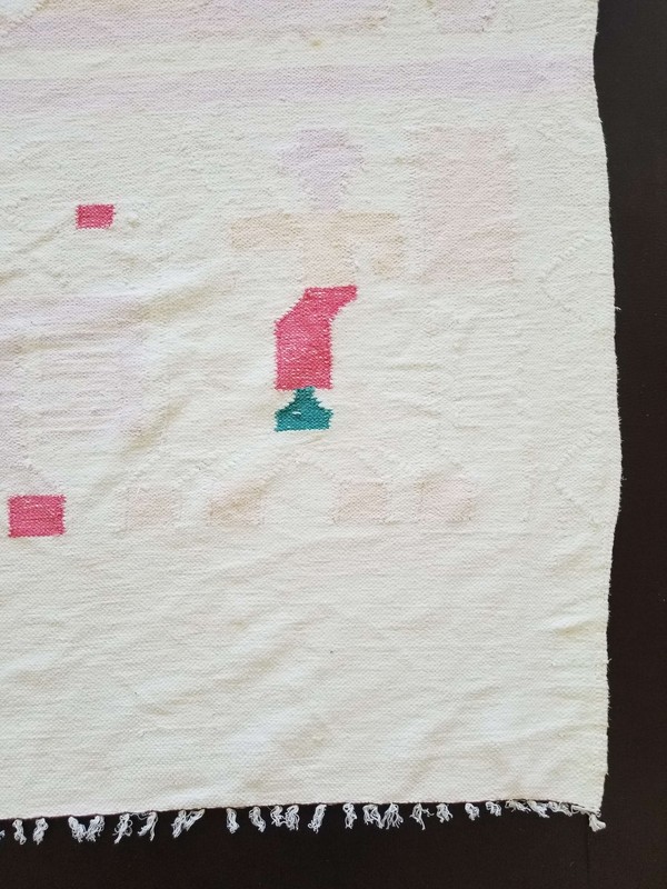 Fine Vintage Traditional Hand Made Oriental Wool Cyan Pink Kilim 196x155cms gallery