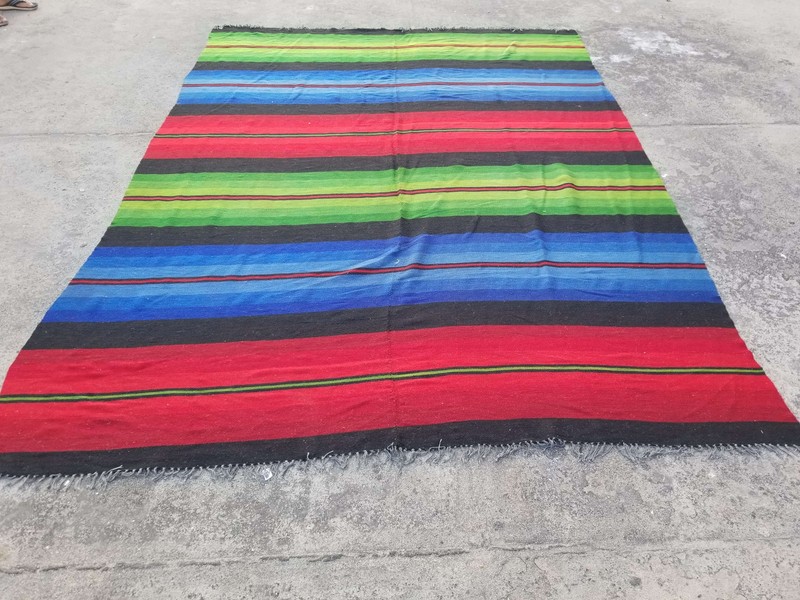 Vintage Traditional Handmade Stripped Wool Multicolor Kilim 234x322cm gallery