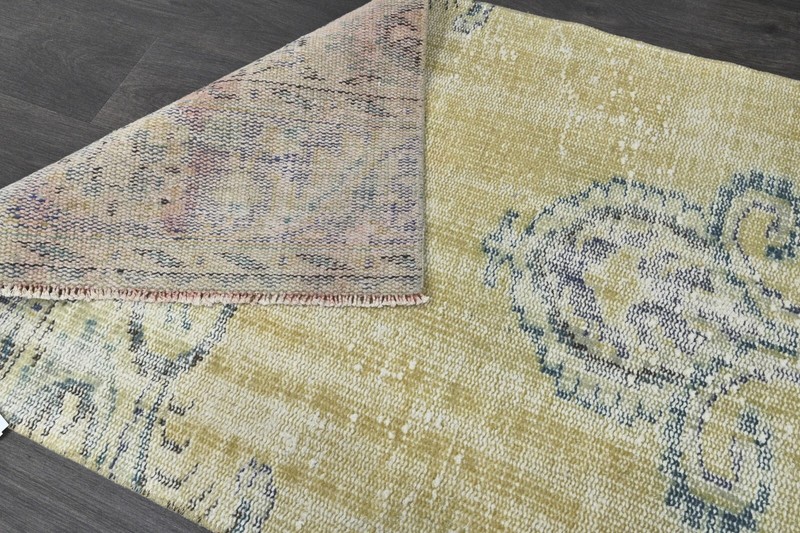 Vintage Turkish Runner Rug 2x10ft YELLOW Handmade Anatolian Oushak Hallway Wool gallery