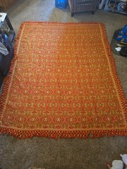 Vintage Orange & Gold Kilim Rug Tied Fringe Heavy 10′ X 8′
