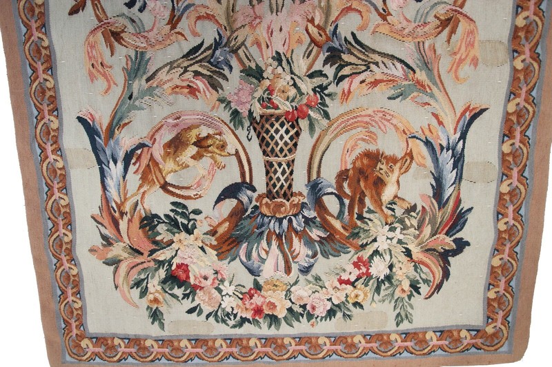 4x5 Rare Antique French Rococo Tapestry Green Handmade Decorative Wall Hanging gallery