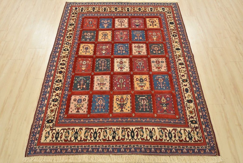 Gabbeh Rug 5′ x 6’4” Red Wool Vintage Tribal Hand-Knotted Oriental Carpet gallery