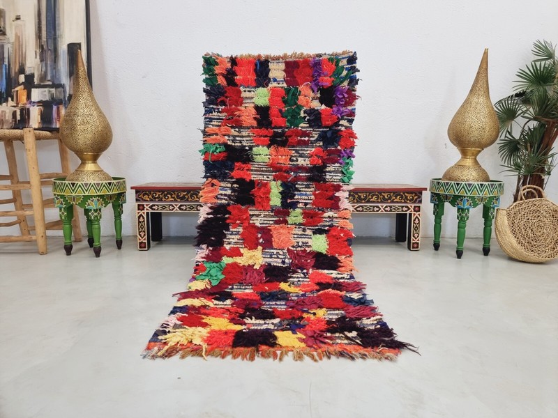 Moroccan Handmade Vintage Rug 2'6x5'4 Berber Checkered Red & Black Cotton Carpet gallery