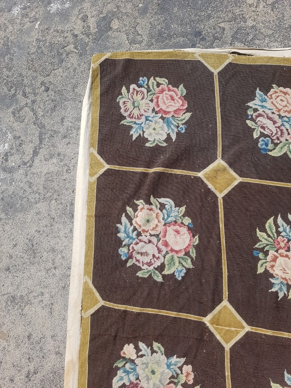 Vintage Handmade French Floral Needlepoint Rug Wool 161x82 cm gallery