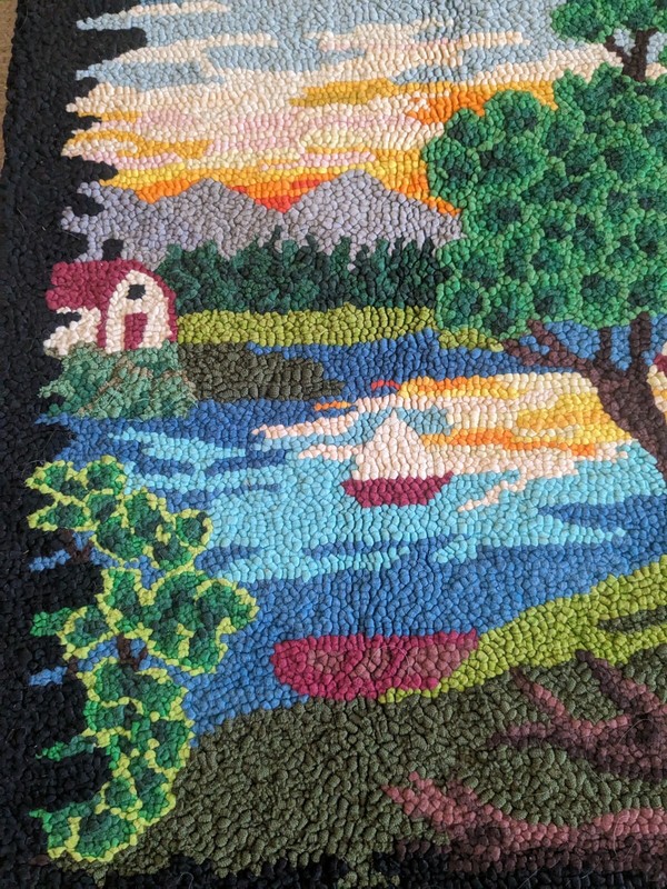 Vintage Hand Made Hooked Rug Cottage SceneryTapestry 38" x 23" gallery