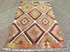 Turkish Kilim Wool Rug, Area Rugs, Handmade Floor Carpet, Large Teppich 68″x111″