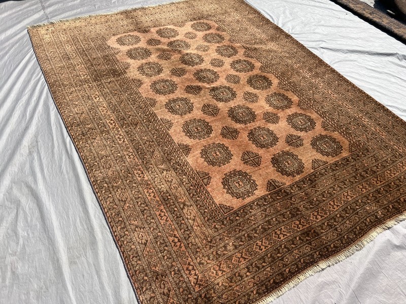 Hand Knotted Antique Terracotta Rug 7x9 ft Beige Afghan Turkmen Geometric Carpet gallery