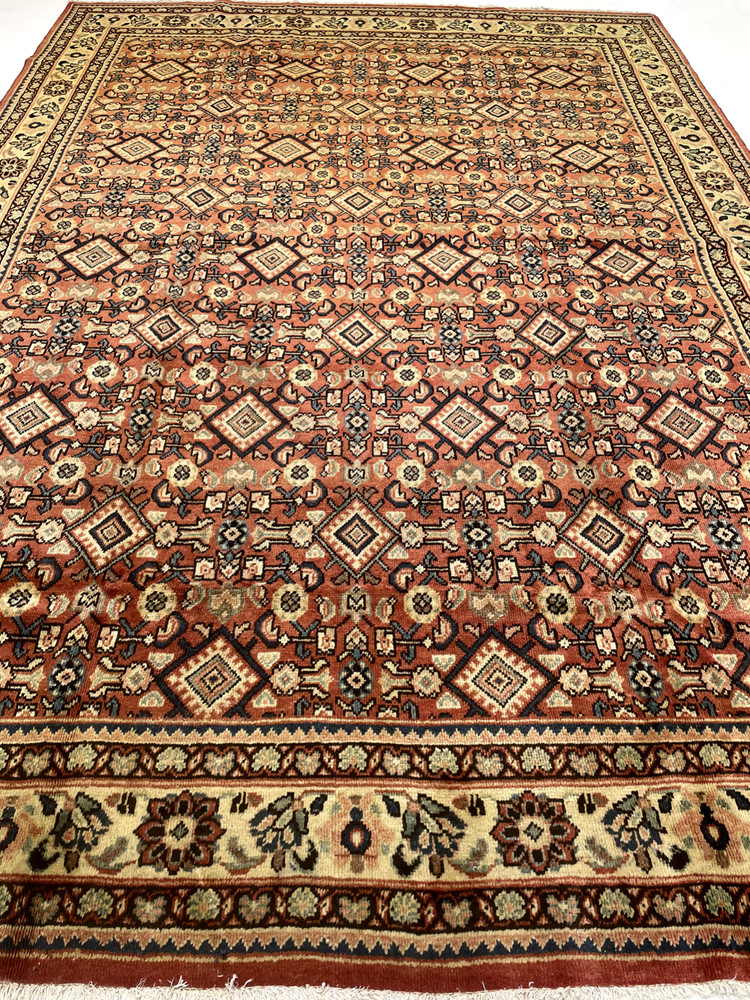 Antique Oriental Hand-Knotted Wool Area Rug Terracotta/Beige/Blue 8'11" x 12'7"