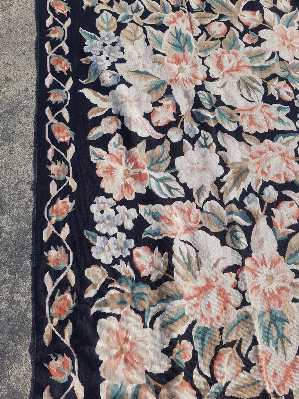 Vintage Handmade French Floral Needlepoint Wool Rug 180x116 cm gallery