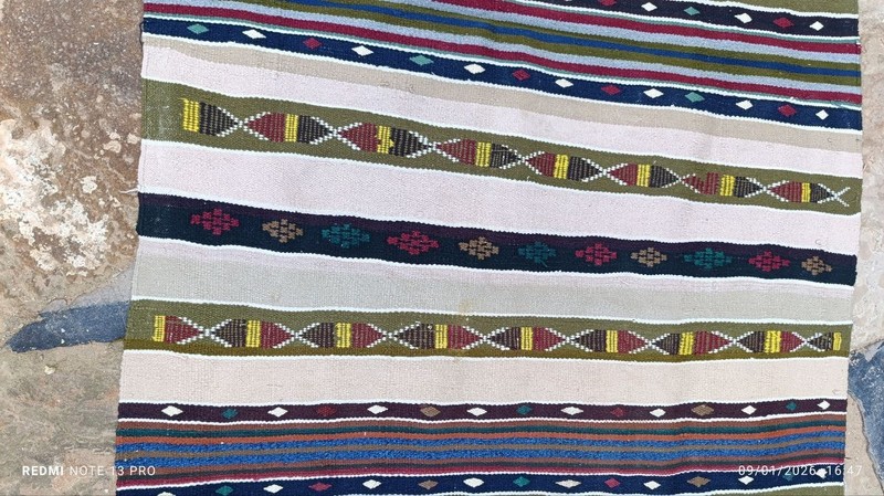 Vintage Ghardaïa Wool & Cotton Rug Handmade Algerian Berber Flatweave 194 x 84cm gallery