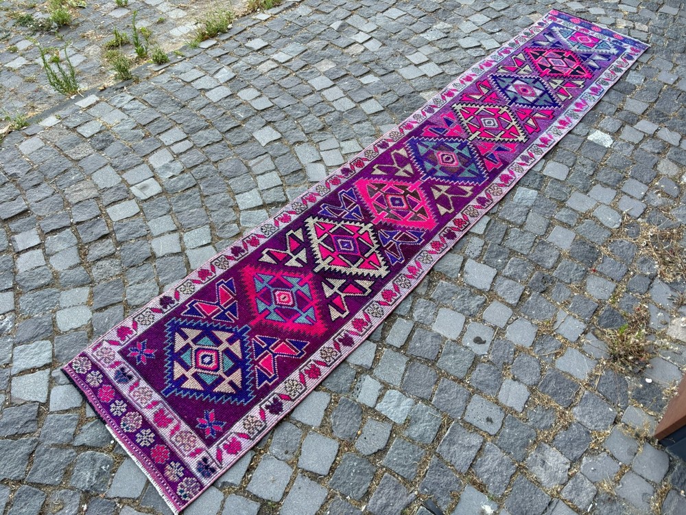 Carpet, Turkish rug, Vintage rug, Handmade rug, Runner, Wool | 2,0 x 10,9 ft