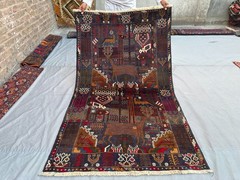 4×7 Vintage Baluchi Pictorial Animal Hunting Rug – Hand-Knotted, Tribal Rug