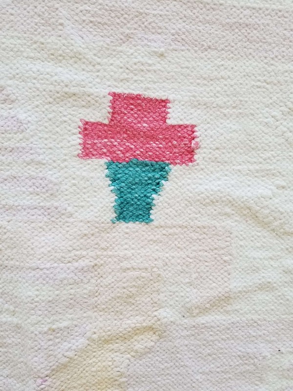 Fine Vintage Traditional Hand Made Oriental Wool Cyan Pink Kilim 196x155cms gallery