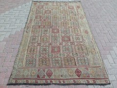 Star Motifs Pale Colors Home Decor Carpet, Vintage Turkish Nomads Rug 63″X105″