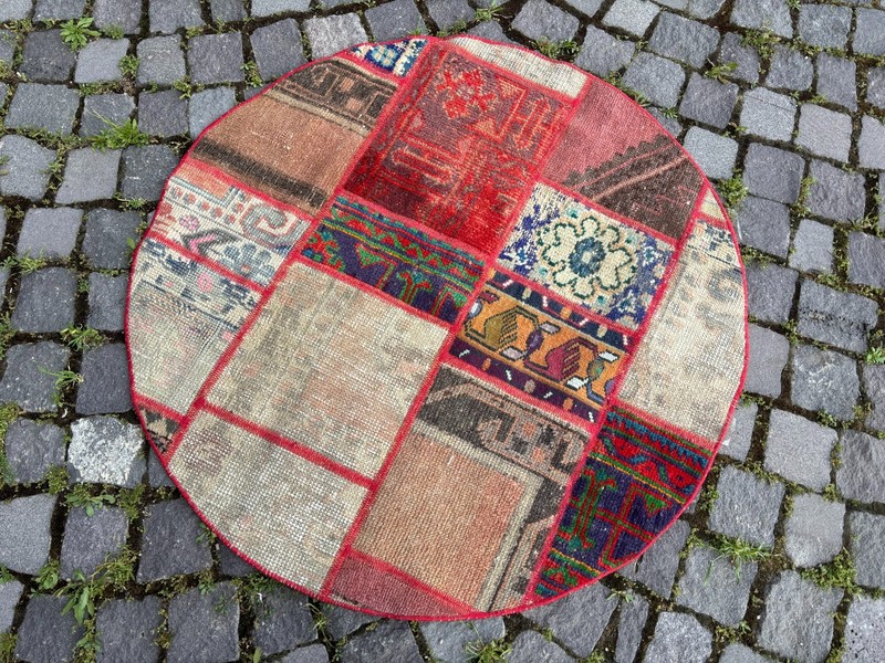 Patchwork rug, Turkish rug, Vintage rug, Handmade rug, Wool rug 3,2 x 3,2 ft gallery