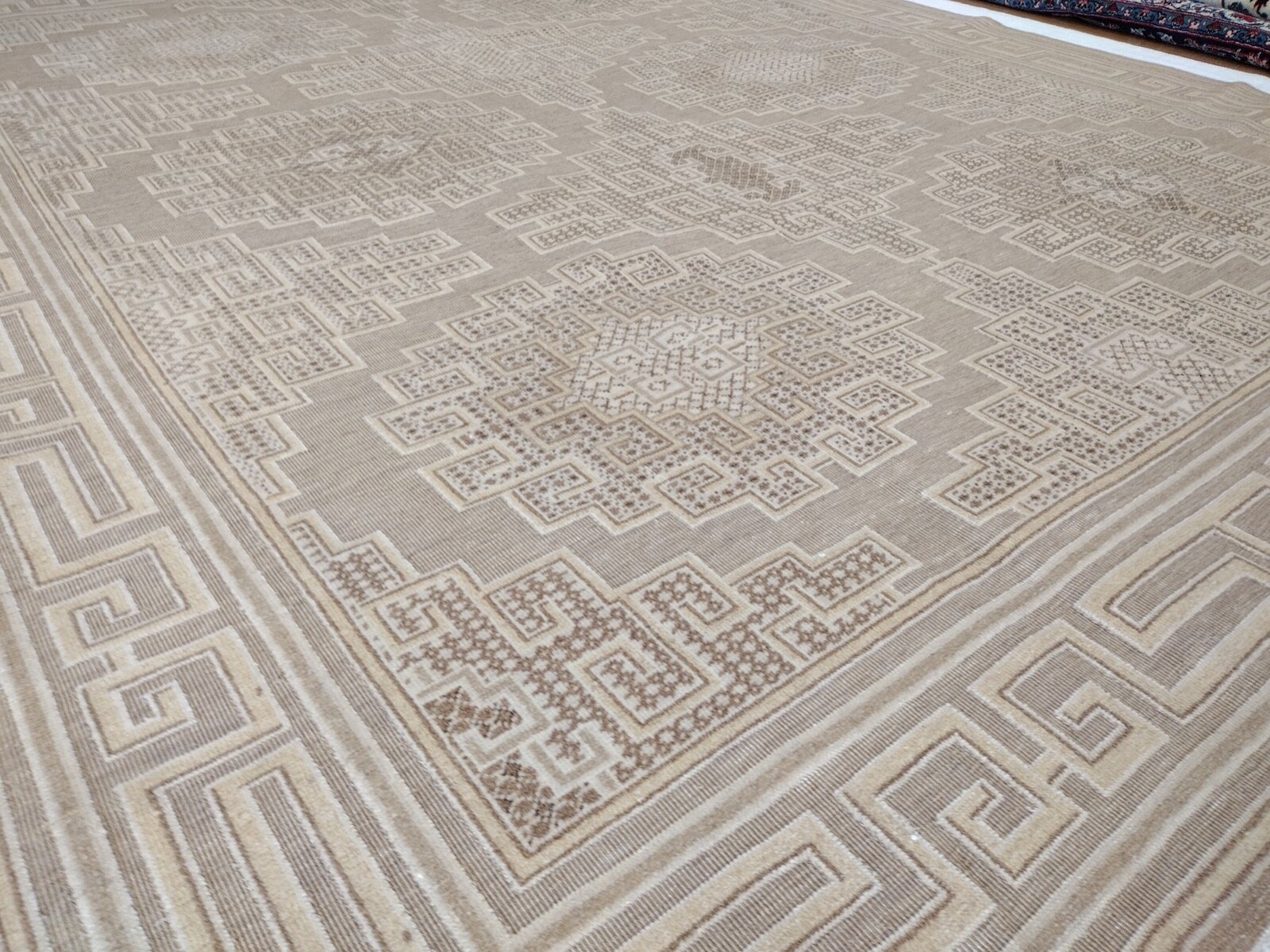 Gorgeous Romanian Khotan Design Geometric Design Beige 100% Wool 9' x 12' Rug gallery