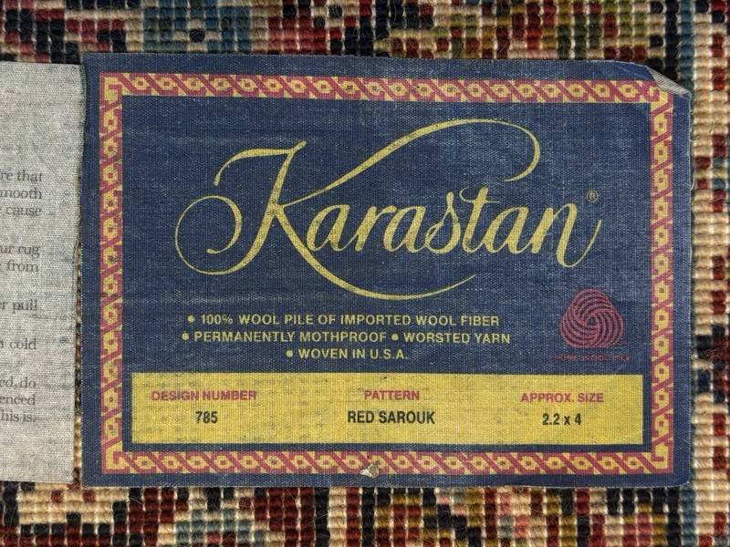 Rare VTG Karastan Red Sarouk #785 Wool Rug 2.2x 4 Permanently Mothproof USA Made gallery