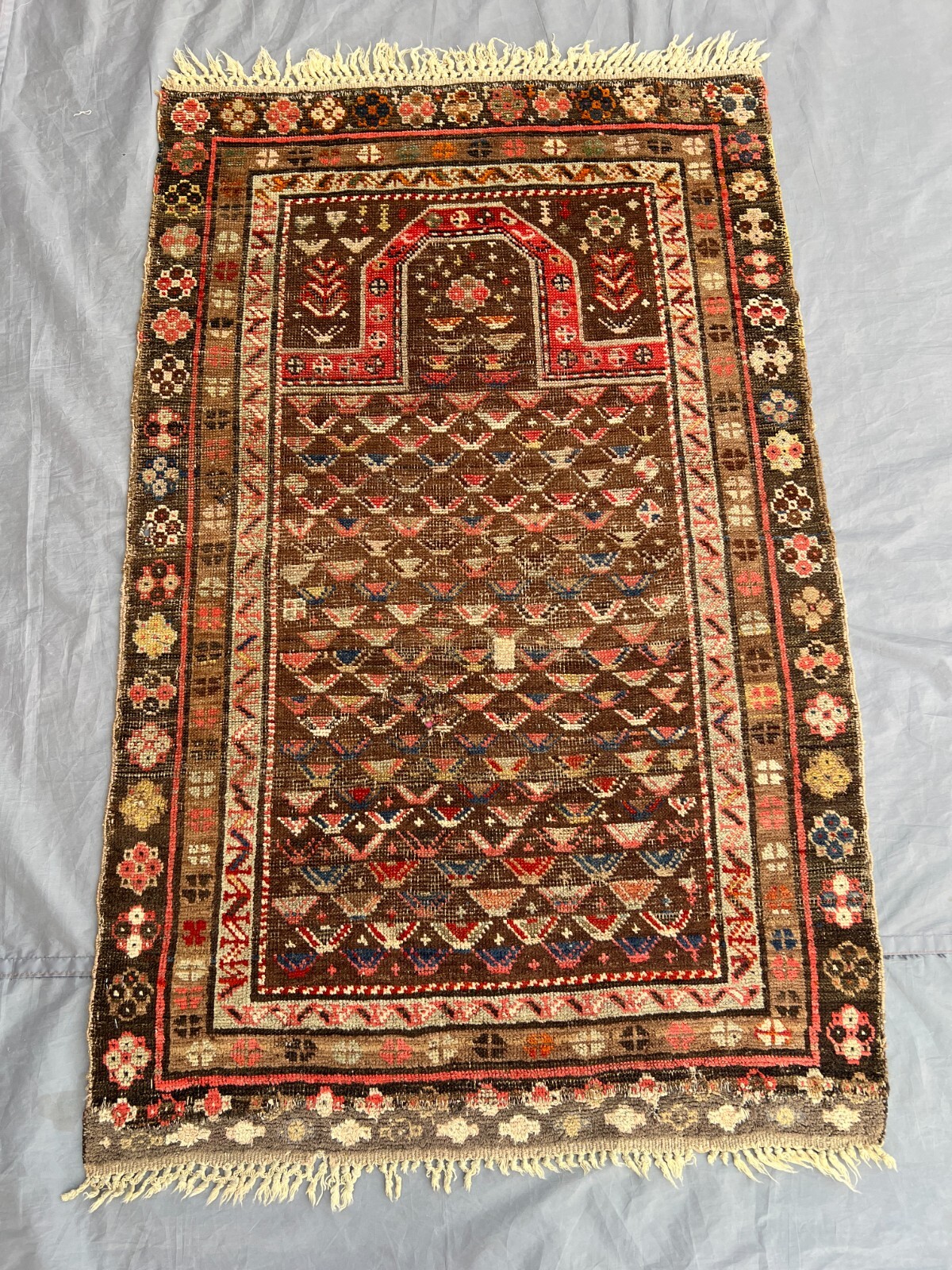 Afghan Prayer Rug 3 x 4'8 – Distressed Hand Knotted Tribal Wool Vintage Rug gallery