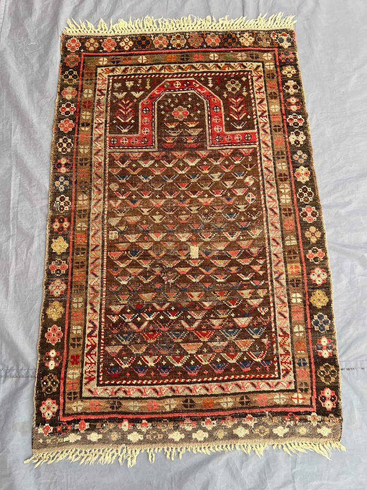 Afghan Prayer Rug 3 x 4'8 – Distressed Hand Knotted Tribal Wool Vintage Rug