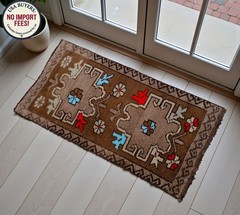 Vintage Rug, Turkish Rug, Wool Rug, Handmade Rug, Doormat, Kitchen Rug, 17 x 34″