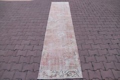 Turkish Handmade Runner Faded Red Hallway Rug Wool Oushak Floral Carpet 2x10ft