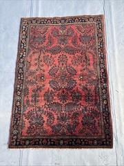 ANTIQUE FINE SAROOK MOHAJERAN RUG 3X5FT CIR 1900 CORAL NAVY BRONZE FULL PILE